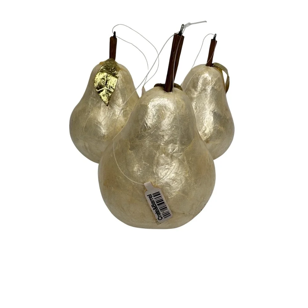 Crate & Barrel Capiz Pear Ornaments White‎ Set of 3 Philippines Christmas Decor